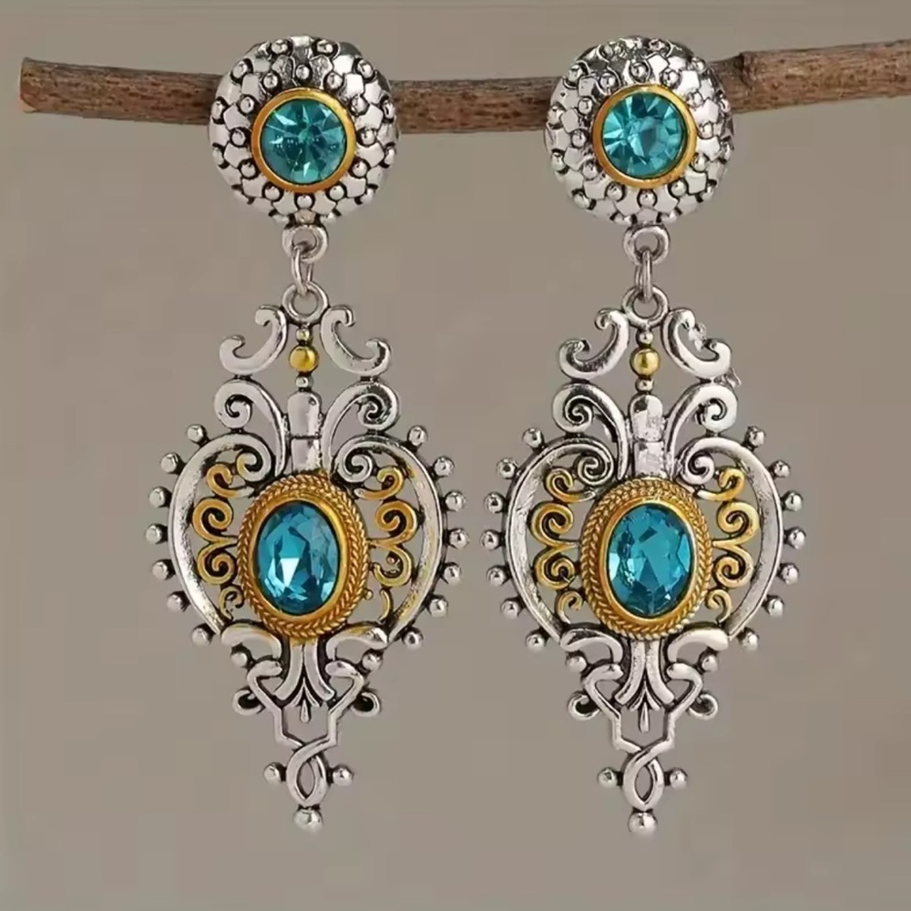 Victorian Blue Crystal Silver Drop Earrings